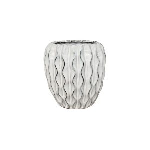 Κασπώ πήλινο με ραβδώσεις λευκό Υ19cm