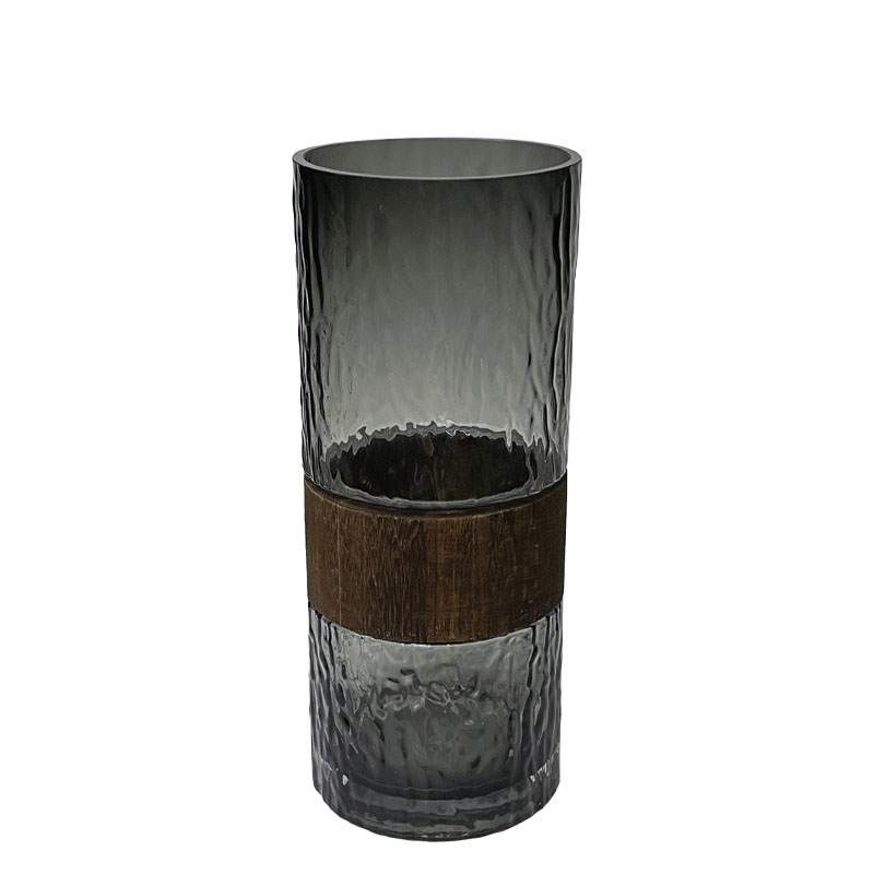 Βάζο γυάλινο μαύρο με ξύλο στη μέση 30cm