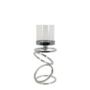 Κηροπήγιο μεταλλικό με γυαλί μοντέρνοι κύκλοι ασημί Υ29cm