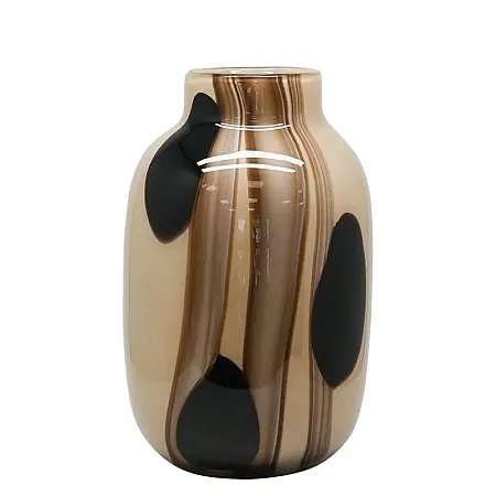 Βάζο φυσητό γυαλί με γραμμές και βούλες καμπυλωτό μπέζ/καφέ 35cm