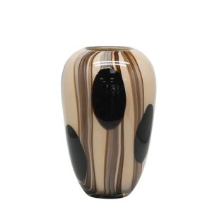 Βάζο φυσητό γυαλί με γραμμές και βούλες ωοειδές μπέζ/καφέ 27cm