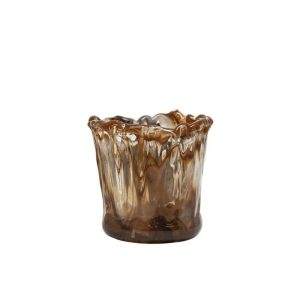 Κηροπήγιο φυσητό γυαλί καφέ/μελί 13,5cm