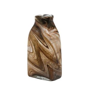 Βάζο φυσητό γυαλί πλακέ καφέ/μελί 34cm