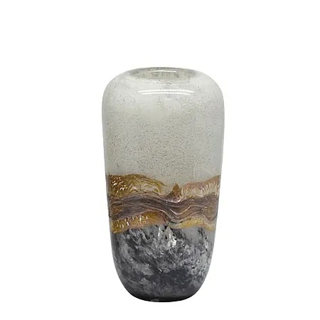 Βάζο απο φυσητό γυαλί μάρμαρο ωοειδές μπέζ/μελί/γκρί 28cm