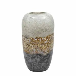 Βάζο απο φυσητό γυαλί μάρμαρο ωοειδές μπέζ/μελί/γκρί 31cm