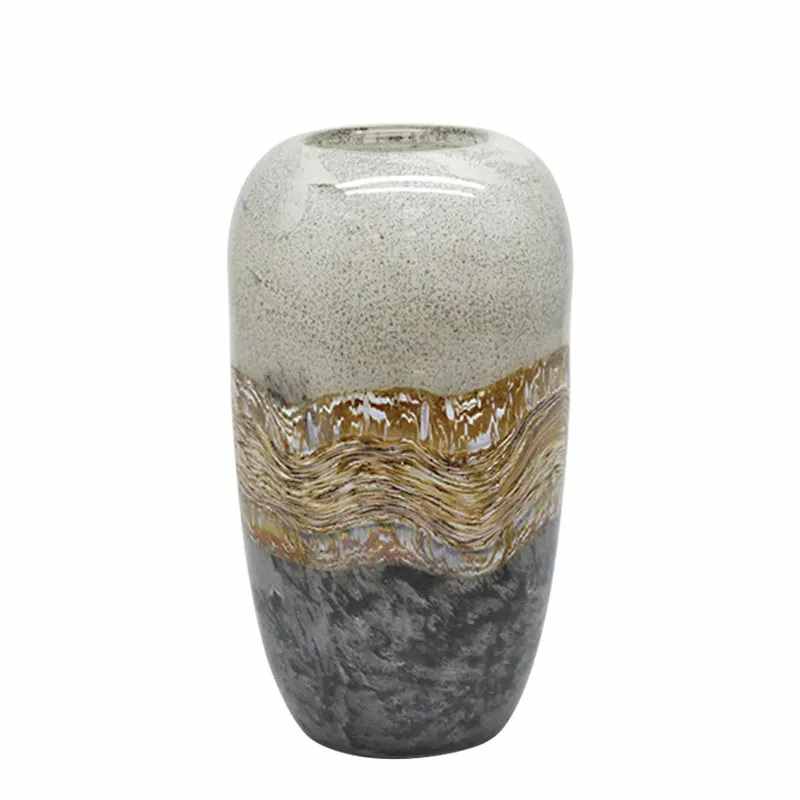 Βάζο απο φυσητό γυαλί μάρμαρο ωοειδές μπέζ/μελί/γκρί 31cm