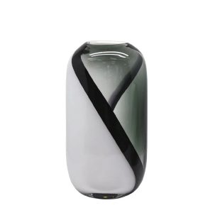 Βάζο φυσητό γυαλί πομπέ γκρί/λευκό/μαύρο 32cm