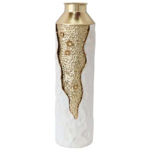 Βάζο μεταλλικό μπουκάλι λευκό/χρυσό Υ65cm