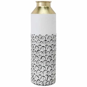Βάζο μεταλλικό μπουκάλι με μοτίβο φολίδες λευκό/μαύρο/χρυσό Υ69cm