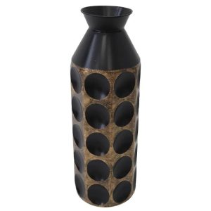 Βάζο μεταλλικό μπουκάλι με κύκλους μαύρο/χρυσό Υ61cm