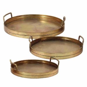 Δίσκοι μεταλλικοί με χερούλια παλαιωμένο χρυσό Set 3 τεμαχίων